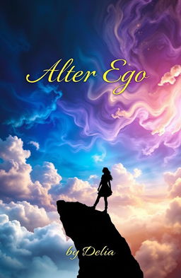 A captivating and artistic cover design for a poetry book titled 'Alter Ego' by Delia