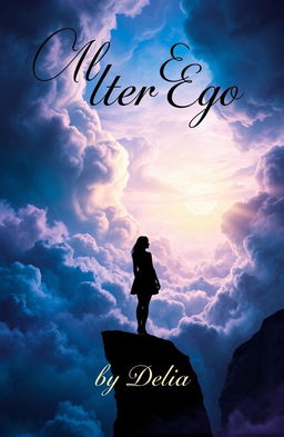 A captivating and artistic cover design for a poetry book titled 'Alter Ego' by Delia