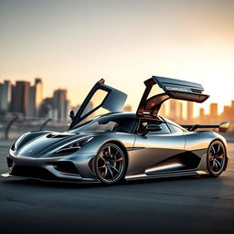A stunning Koenigsegg Jesko hypercar showcased in a sleek urban environment