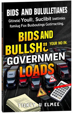 A hard-hitting and informative book cover design for 'Bids and Bullsh**t: Your Guide to Government Loads', aimed at small trucking companies looking to understand government contracting