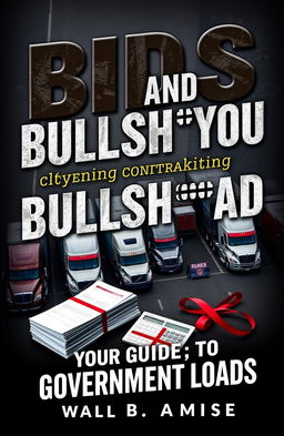 A hard-hitting and informative book cover design for 'Bids and Bullsh**t: Your Guide to Government Loads', aimed at small trucking companies looking to understand government contracting