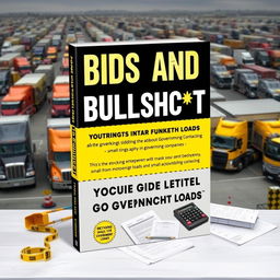 A striking book cover design for 'Bids and Bullsh**t: Your Guide to Government Loads', focused on debunking myths about government contracting for small trucking companies