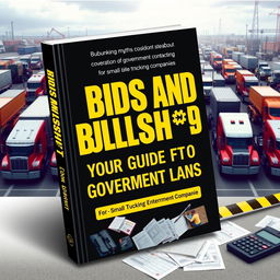 A striking book cover design for 'Bids and Bullsh**t: Your Guide to Government Loads', focused on debunking myths about government contracting for small trucking companies