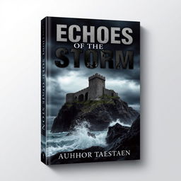 An intriguing and atmospheric book cover design showcasing an ancient, weathered castle atop a steep cliff against a stormy sky