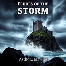 An intriguing and atmospheric book cover design showcasing an ancient, weathered castle atop a steep cliff against a stormy sky
