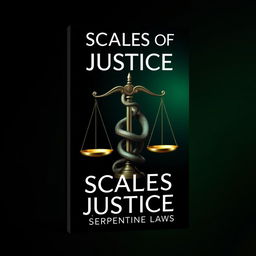 A striking book cover design for 'Scales of Justice' by Serpentine Laws, featuring a snake motif intertwined with the traditional scales of justice