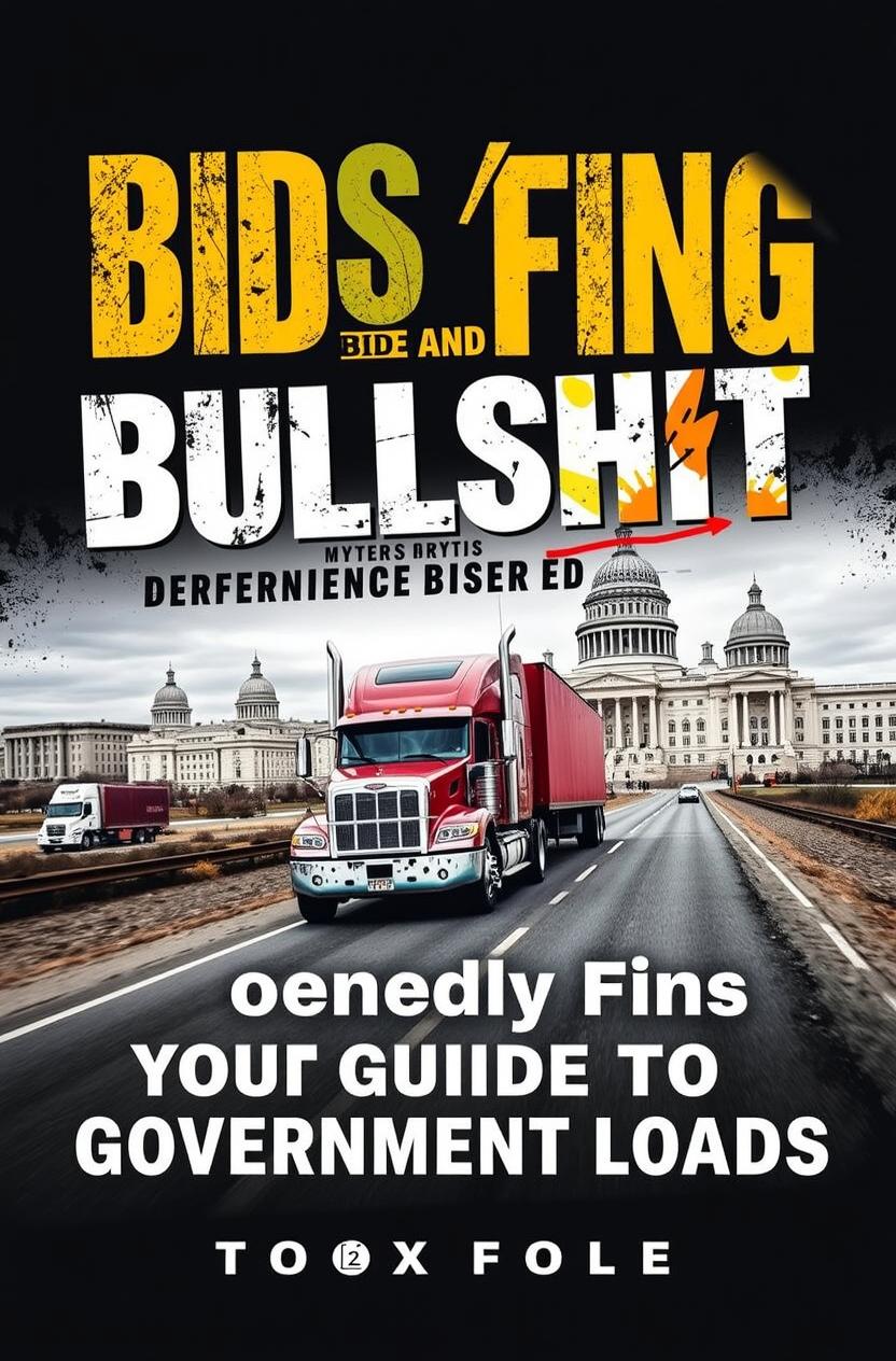 A bold and energetic book cover design for a manual focused on trucking and government loads, featuring a large red truck in the foreground with a backdrop of a government building