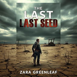 A captivating book cover design for 'The Last Seed' by Zara Greenleaf, set in a post-apocalyptic landscape
