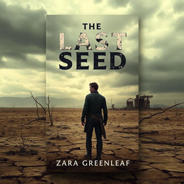 A captivating book cover design for 'The Last Seed' by Zara Greenleaf, set in a post-apocalyptic landscape