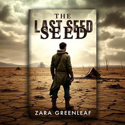 A captivating book cover design for 'The Last Seed' by Zara Greenleaf, set in a post-apocalyptic landscape