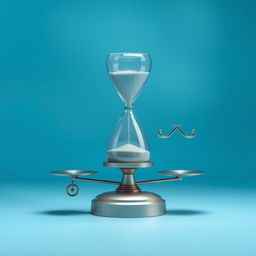 A tranquil scene showcasing a beautifully crafted hourglass on an elegant weighing scale, where the opposite side bears a graceful infinity symbol
