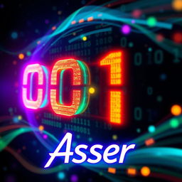 A vibrant and visually captivating digital art piece representing binary code, with glowing numbers transitioning smoothly from 0 to 1 against a dark, starry background