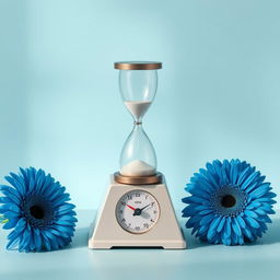 A serene composition featuring a beautifully crafted hourglass elegantly positioned on a classic weighing scale, accompanied by a gracefully designed infinity symbol on the opposite side