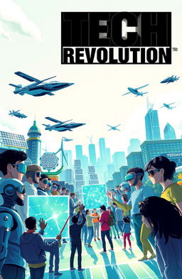 A dynamic and engaging visual representation of the Tech Revolution, showcasing modern innovations like advanced robotics, artificial intelligence, renewable energy technologies, and virtual reality