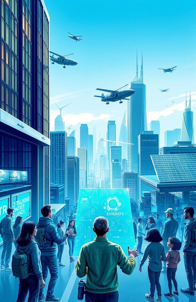 A dynamic and engaging visual representation of the Tech Revolution, showcasing modern innovations like advanced robotics, artificial intelligence, renewable energy technologies, and virtual reality