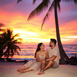 A romantic scene set in Indonesia during a beautiful sunset