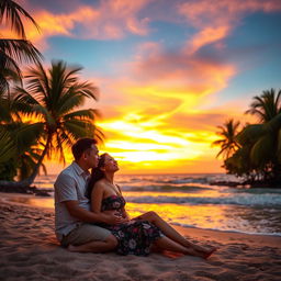A romantic scene set in Indonesia during a beautiful sunset