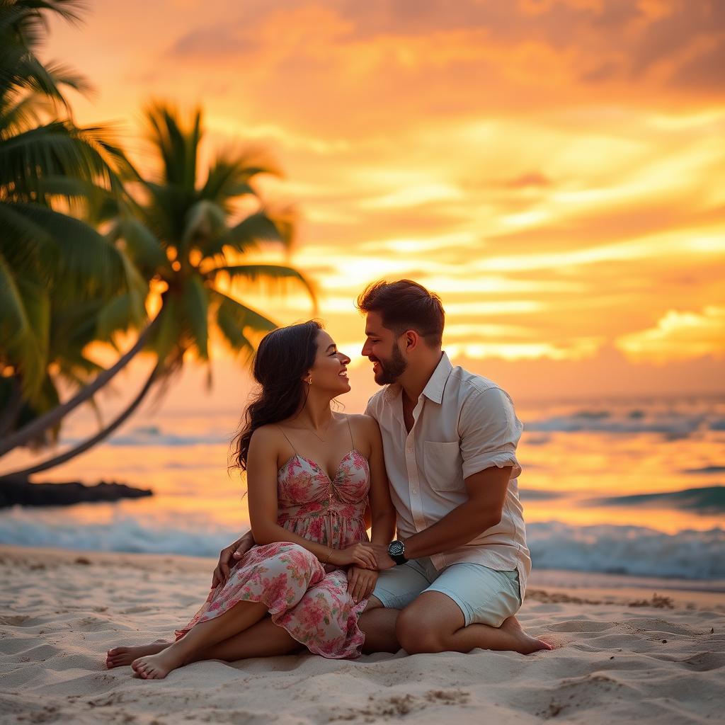 A romantic scene set in Indonesia during a beautiful sunset