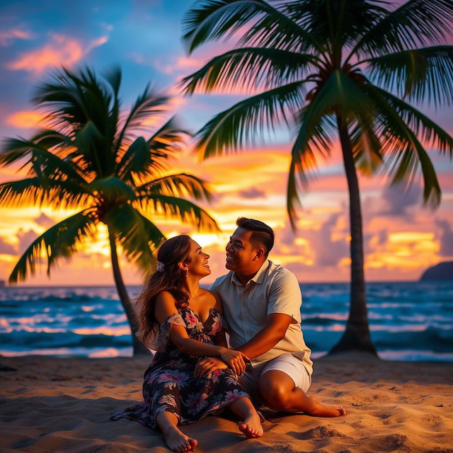 A romantic scene set in Indonesia during a beautiful sunset