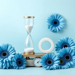 A peaceful composition featuring an elegantly designed hourglass placed on a classic weighing scale alongside a beautifully crafted infinity symbol