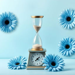 A peaceful composition featuring an elegantly designed hourglass placed on a classic weighing scale alongside a beautifully crafted infinity symbol