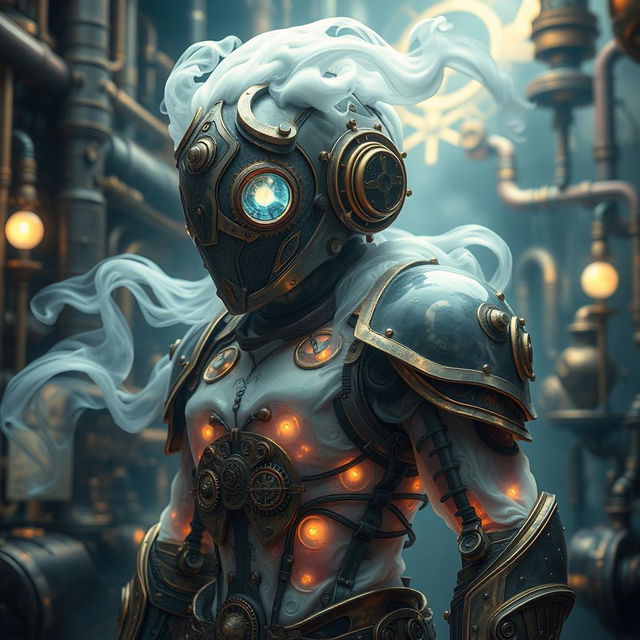 An intriguing gaseous being encapsulated in exquisite steampunk armor