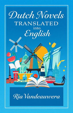 A visually appealing cover for a linguistics book titled 'Dutch Novels Translated into English' by Ria Vanderauwera