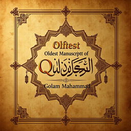 Create an expansive image of a book cover titled 'Oldest Manuscript of Quran' by Golam Mahammad