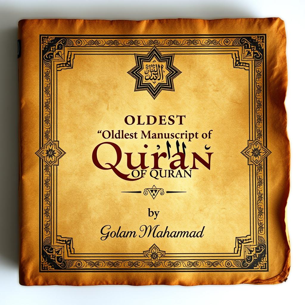 Create an expansive image of a book cover titled 'Oldest Manuscript of Quran' by Golam Mahammad