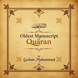 Create an expansive image of a book cover titled 'Oldest Manuscript of Quran' by Golam Mahammad
