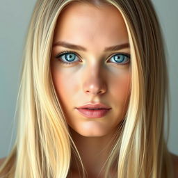 A highly detailed and realistic portrait of a woman with long, flowing blonde hair