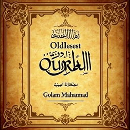 Design an image of a book titled 'Oldest Manuscript of Quran' authored by Golam Mahammad