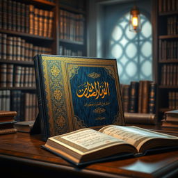 A captivating representation of the book 'Oldest Manuscript of Quran' authored by Golam Mahammad, featuring an elegantly designed cover adorned with intricate Islamic patterns, rich gold and blue colors