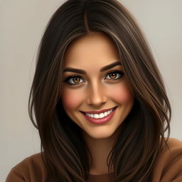 A realistic portrait of a brunette woman with medium-length hair, showcasing her ear prominently