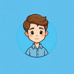 A cartoon logo featuring a mini cute figure of a young man with light skin and shoulder-length brown hair