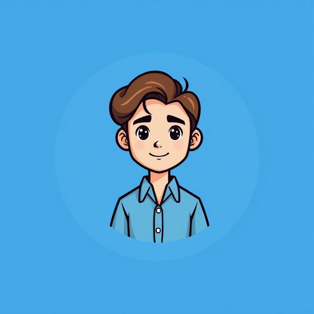 A cartoon logo featuring a mini cute figure of a young man with light skin and shoulder-length brown hair