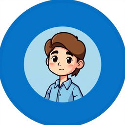 A cartoon-style logo featuring a mini figure of a young man with light skin and shoulder-length brown hair