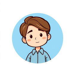 A cartoon-style logo featuring a mini figure of a young man with light skin and shoulder-length brown hair