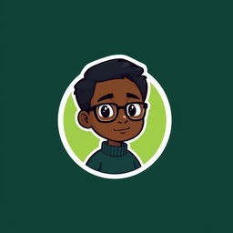 A cartoon-style logo featuring a mini figure of a young black man with short dark hair and glasses