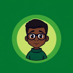 A cartoon-style logo featuring a mini figure of a young black man with clean-shaven face, short dark hair, and glasses
