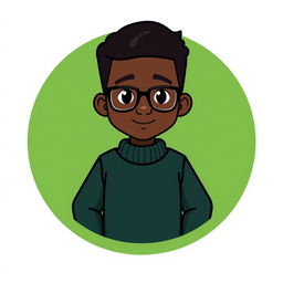 A cartoon-style logo featuring a mini figure of a young black man with clean-shaven face, short dark hair, and glasses