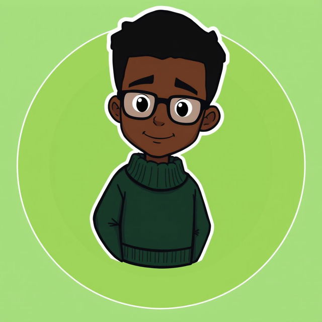 A cartoon-style logo featuring a mini figure of a young black man with clean-shaven face, short dark hair, and glasses