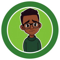 A cartoon-style logo featuring a mini figure of a young black man with clean-shaven face, short dark hair, and glasses
