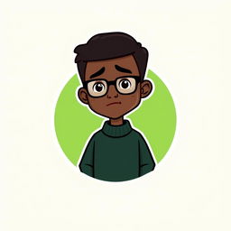 A cartoon-style logo featuring a mini figure of a young black man with clean-shaven face, short dark hair, and glasses
