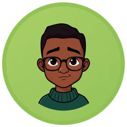A cartoon-style logo featuring a mini figure of a young black man with clean-shaven face, short dark hair, and glasses