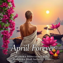 A vibrant and realistic book cover featuring a slim, slender woman's back dressed in a white flowing sari, with a tonsured head and no jewellery