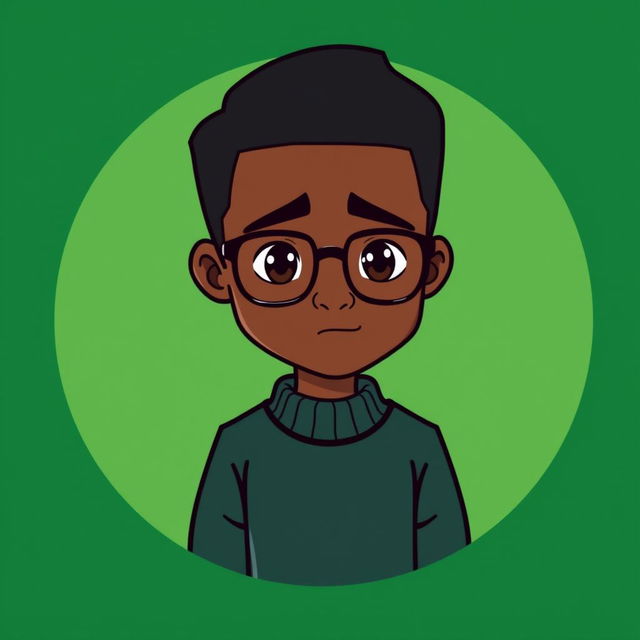 A cartoon-style logo featuring a mini figure of a clean-shaven young black man with short dark hair and glasses