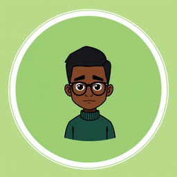 A cartoon-style logo featuring a mini figure of a clean-shaven young black man with short dark hair and glasses
