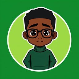 A cartoon-style logo featuring a mini figure of a clean-shaven young black man with short dark hair and glasses