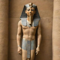 An imposing figure of the Pharaoh, traditionally shown with royal regalia in an ancient Egyptian setting.